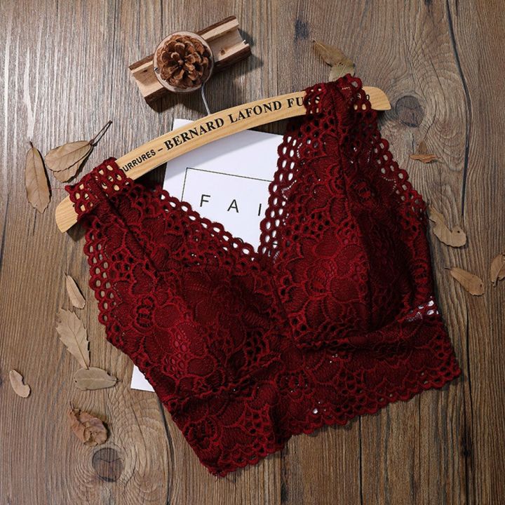 ใหม่-womens-crop-top-floral-harness-v-คอ-hollow-bralet-lace-camisole-tube-tops-สีดำสีขาวสีแดง