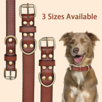 Adjustable Genuine Soft Leather Dog Collar of Padded Best for Small Medium Large Breed Dogs, Brown