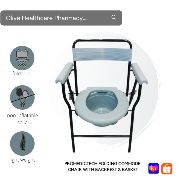 Promedictech Folding Commode Chair with Backrest and Basket Easy to