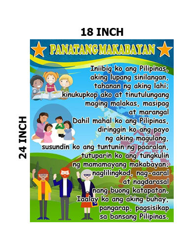 EDUCATIONAL POSTER TARPAULIN FOR KIDS PANATANG MAKABAYAN 18 INCH X 24 ...