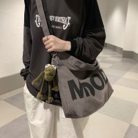 【Lanse store】Bags for Women 2022 Large Capacity Student Letter Canvas Tote Bag Teenage Girl Boy Messenger Designer Female Crossbody