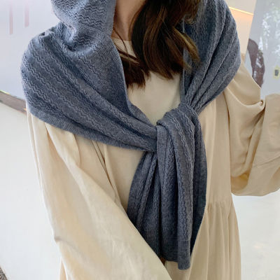 Winter Knit Hooded Scarf Pullover Headscarf Hoodie Hat Neck Scarves Ear Warmer Wrap For Women Girls 170*22cm