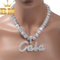 THE BLING KING Custom Brush Script Letter Two Tone Pendant Micro Paved CZ Personalized Name Plate Necklace Hiphop Jewelry