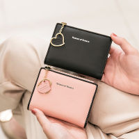 Womens PU Leather Coin Wallet Heart Pendant Small Purses Hasp Short Credit Card Holder Money Clip Student Zipper Clutch Bag