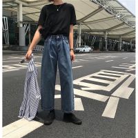 【Ready Stock】R high waist slim straight tube jeans nine-point trousers women