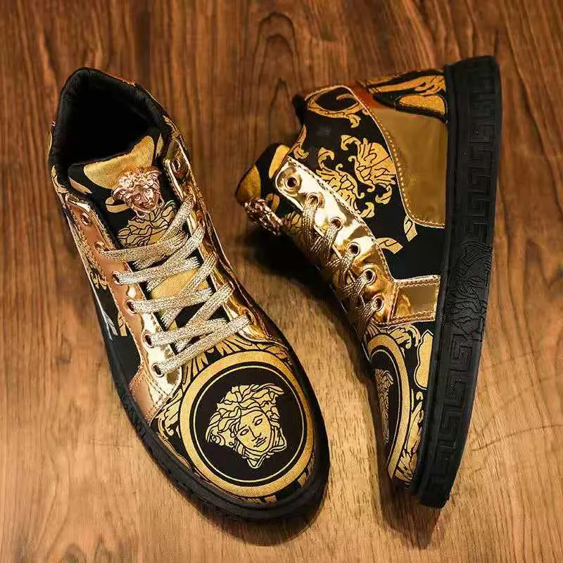 Versace European Station Men's Shoes New Fashion Trend High-top Shoes Men's Sports Shoes Net Red Embroidery Trendy Shoes Social Aura Guy Shoes