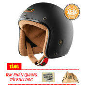 Nón bảo hiểm 3 4 Bulldog 4U Đen lót nâu Bảo hành chính hãng