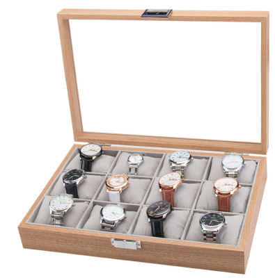 กล่องนาฬิกาลายไม้ กล่องเก็บนาฬิกาข้อมือ กล่องใส่นาฬิกา 12 เรือน กล่องใส่เครื่องประดับ Watch Box สีน้ำตาลเข้ม