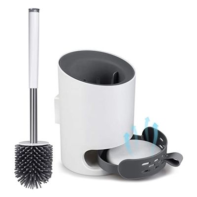 Toilet Brush and Holder Set, Toilet Brush Wall Mounted Toilet Bowl Cleaner Brush Set Soft Silicone Bristle Toilet Brush