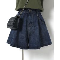 【hot】 Loose Wide-legged Denim Shorts for Dark Waisted A-line Hot Pants