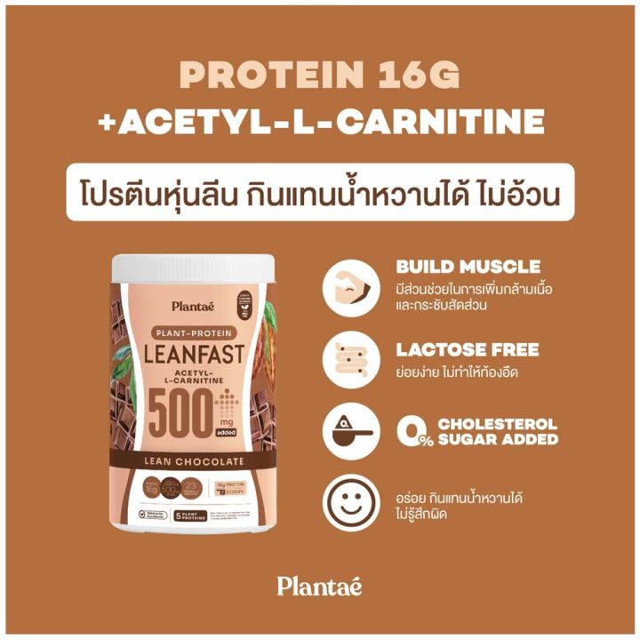 plantae-lean-fast-protein-chocolate-500g-แพลนเต้-ผลิตภัณฑ์เสริมอาหาร-โปรตีนจากพืช-ผสมอะเซทิล-แอลคาร์นิทีน-ช็อกโกแลต-1-กระปุก-500-กรัม