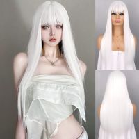 【LZ】▥▧  FGY Pure White Long 26 Inch Straight Wig Cosplay With Bangs Halloween Heat-Resistant Synthetic Fiber Anime Daily Wear Wig