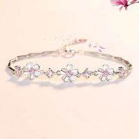 【When the flowers bloom】925Silver PinkBracelet Bikinialuck Chain Linked For WomenBangle Valentine Jewelry Gift