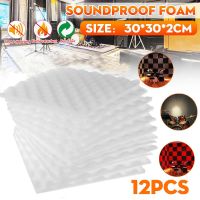 12pcs 300x300x20mm Studio Acoustic Foam Sound Proofing Sponge Soundproof Absorption Treatment Panel Sealing Sticker Adhesives Tape