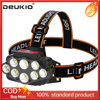 DEUKIO ไฟหน้าแบบแปดคอร์,ไฟ LED เปลี่ยนสีได้ไฟตกปลาสว่างมากสามารถติดตั้งเทเลพบีมเหนือศีรษะไฟฉายตั้งแคมป์ไฟไฟ LED ขุดเหมือง