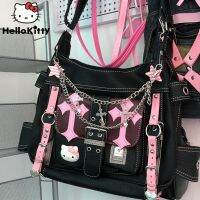 Sanrio Hello Kitty โซ่ไขว้สีชมพูโกธิกพังค์วินเทจกระเป๋าพาดลำตัวสำหรับผู้หญิงกระเป๋าถือ Cewek Seksi Y2k กระเป๋าทรงสี่เหลี่ยมมีหูหิ้วสะพายไหล่เทรนด์