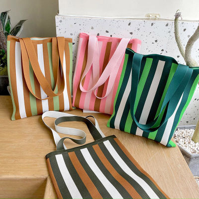 Large Capacity Vest Bag Female University Student Handbag Knitting Stripe