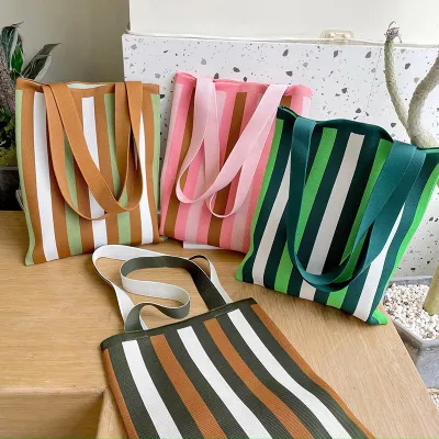 Shoulder Bag Vest Bag Versatile Large Capacity Stripe Knitting Beautiful