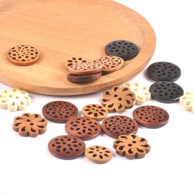 20Pcs DIY Wood Buttons Wooden Square Flower Retro Multi-Pattern Printing Buttons Clothing Sewing Material Handmade Handicraft
