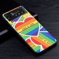 เกย์เลสเบี้ยน Lgbt สีรุ้งภาคภูมิใจเคสสำหรับ Samsung Galaxy Z Flip3 5G สีดำ Flip4โทรศัพท์มือถือแข็งฝาพับ3 4ชิ้นเปลือก Zflip3ชิ้นส่วนทดแทน LHG3765