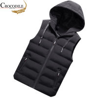 Crocodile nd Vest Men Winter Sleeveless Jacket Men Down Vest Mens Warm Thick Hooded Coats Male Work Waistcoat