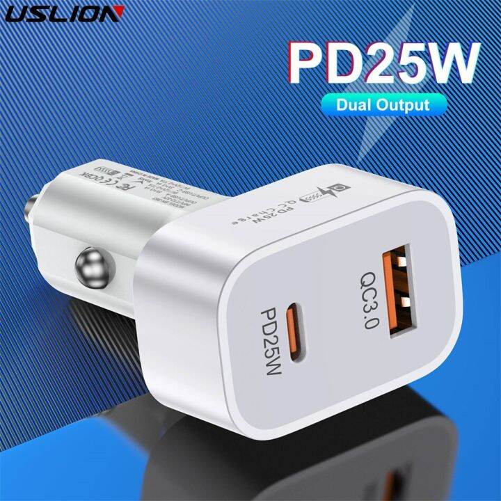 uslion-ที่ชาร์จแบตในรถยูเอสบีสี่เหลี่ยมชาร์จเร็ว-pd25w-qc3-0ชนิด-c-25w-ที่ชาร์จไฟบนรถยนต์เร็วเครื่องชาร์จ-usb-สำหรับ-iphone-xiaomi-โทรศัพท์มือถือ-lcz396ที่ชาร์จแบตในรถ-s