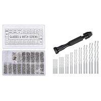 1000Pcs Stainless Steel Eyeglasses Watch Repair Screw Replacement Kit with Hand Drill Set Precision Pin Vise