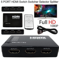 Hub Switch Hdmi 5 Portas Splitter Controle Remoto 3d Full Hd