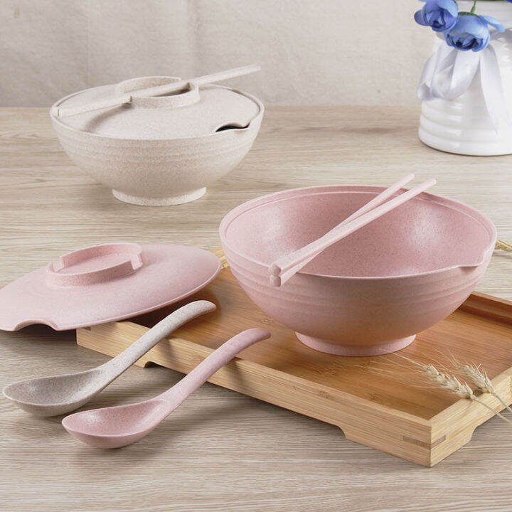 wheat-straw-bowl-salad-instant-noodles-large-soup-bowl-household-tableware-with-lid-chopsticks-spoon-dropshipping