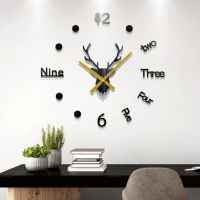 ZZOOI Deer Head Creative Mirror Wall Clock Sticker Modern Minimalist Mute Clock DIY Personality Removable Living Room Bedroom Decor