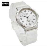 Velashop นาฬิกาข้อมือผู้ชาย ผู้หญิงคาสิโอ Casio Standard สายเรซิ่นใสสีขาว หน้าปัดสีขาว รุ่น MQ-24S-7BDF, MQ-24S-7B, MQ-24S, MQ-24, MQ24