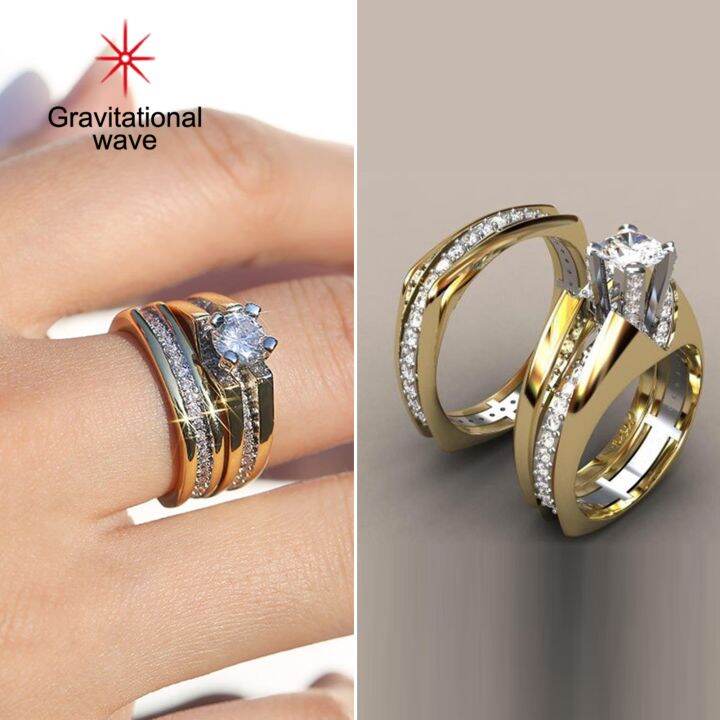 gravitational-wave-2pcs-แหวนผู้หญิง2สีชุบทองเงาเรขาคณิตประกายตกแต่งของขวัญ-cubic-zirconia-ฝังงานแต่งงานแหวนหมั้นเครื่องประดับสำหรับแฟน