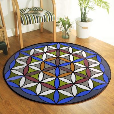 ▲✖ Sacred Sunflower Flower of Life Round Carpet Indian Mandala Carpet Meditation Mat Yoga Room Spirit Chakra Art Home decor