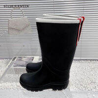 Waders sapato สุภาพสตรี2023มาใหม่ rainboots ใบบนแพลตฟอร์มแบนออกแบบ Bota แฟชั่นกลางหลอดสีชมพูสีดำรองเท้าสวน ~