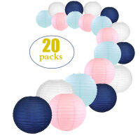 20 Pcs 6 "-12" สีขาวสีชมพูอ่อน Navy Blue โคมไฟกระดาษจีนรอบผสมขนาดสี Papier Lampion งานแต่งงานแขวนตกแต่ง *