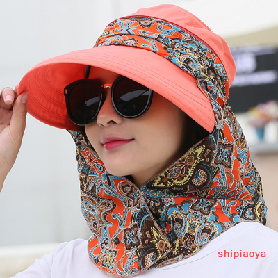 Shipiaoya ผู้หญิงพับได้ป้องกันรังสียูวีหน้าหมวกบังแดดหมวกป้องกันกว้างขอบใหญ่ฤดูร้อน
