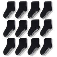 12 PairsLot Non Slip Toddler Socks with Grip for Boys Girls Baby Infants Kids Anti Skid Cotton Crew Socks 1-7Years