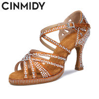 CINMIDY น้ำแพลตฟอร์มรองเท้าเต้นรำผู้หญิงรองเท้าเต้นรำละตินด้วย R Hinestones พรรครองเท้ารองเท้าเต้นรำบอลรูมส้นรองเท้าแตะของผู้หญิง