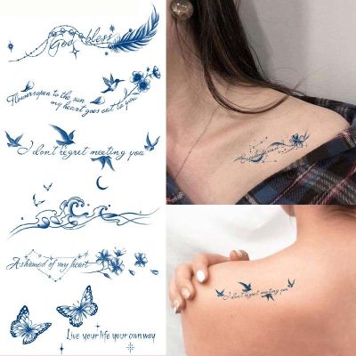 【YF】 Juice Ink Long Lasting Tattoo Waterproof Temporary Stickers Moon Sun Butterfly Waist Feather Fake for Women