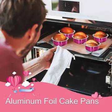 50pcs Aluminum Foil Cake Pan Heart Shaped Cupcake Cup With Lids