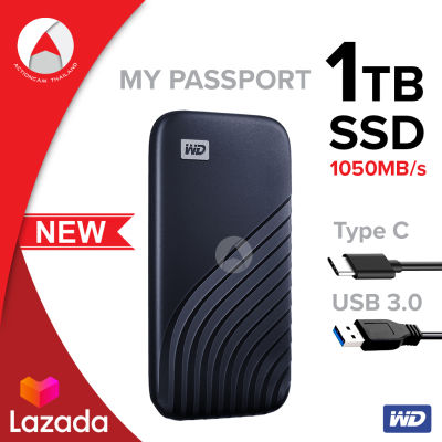 WD My Passport SSD 1 TB ฮาร์ดดิสก์พกพา Type-C, USB 3.0 (WDBAGF0010BBL-WESN) Blue สีน้ำเงิน&nbsp;New 2020 ความเร็วในการอ่านสูงสุดถึง 1,050 MB/s2 ประกัน Synnex 5 ปี ฮาร์ดดิสก์ Solid State Drives สาย USB Type-C ต่อกับ Type-C (รองรับ USB 3.2 Gen 2)