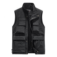 FGKKS Men Outdoor Vest Multi-Pocket Solid Color Fishing Director Reporter Work Waistcoat Photography Casual Vest Jacket Male