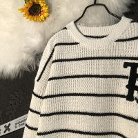 利PEAR DODO Korean vintage loose stripe long sleeve knitted sweater for woman