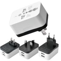 Travel Universal International Socket Adaptor EU UK US Plug Safety Shutter Home Appliance 2 USB Port 1V 5A Power Supply Wires  Leads  Adapters