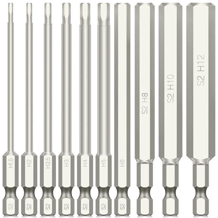 10PCS 100MM Metric Allen Key Hex Screwdriver Bit Set, 1/4 Inch Hex