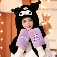 Sanrio Kuromi Pochacco ผ้าพันคอ Kawaii การ์ตูนฤดูหนาวตุ๊กตาผ้าพันคอถุงมืออบอุ่นกลางแจ้งหมวกปุยนักเรียนของขวัญคริสต์มาส