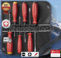 PB Swiss Tools ไขควงชุด *Premium ปากแบนแฉก รุ่น PB 8560 SU GY รวม 6 ตัว พร้อมซองผ้ากันน้ำ สีเทา ม้วนเก็บได้