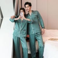 ฤดูใบไม้ผลิคู่สีทึบชุดนอน Homewear แขนยาวกางเกงชุดนอน2ชิ้นคนรักหญิงชุดนอน Sets