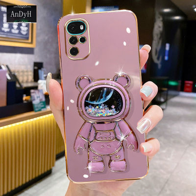 AnDyH Phone Case Motorola MOTO G22 6DStraight Edge Plating+Quicksand Astronauts who take you to explore space Bracket Soft Luxury High Quality New Protection Design