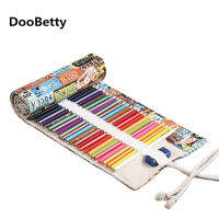 Colorful Printing 364872 Holes Large Canvas Roll Pen Curtain Pencil Bag Case Makeup Wrap Holder Storage Pouch School Supplies